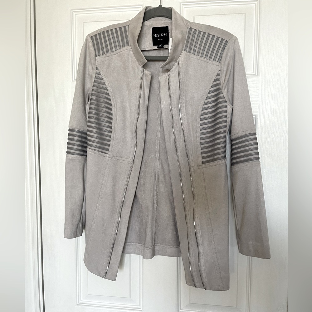 Insight New York Faux Suede Mid-Length Jacket with Zipper & Mesh detail size 4